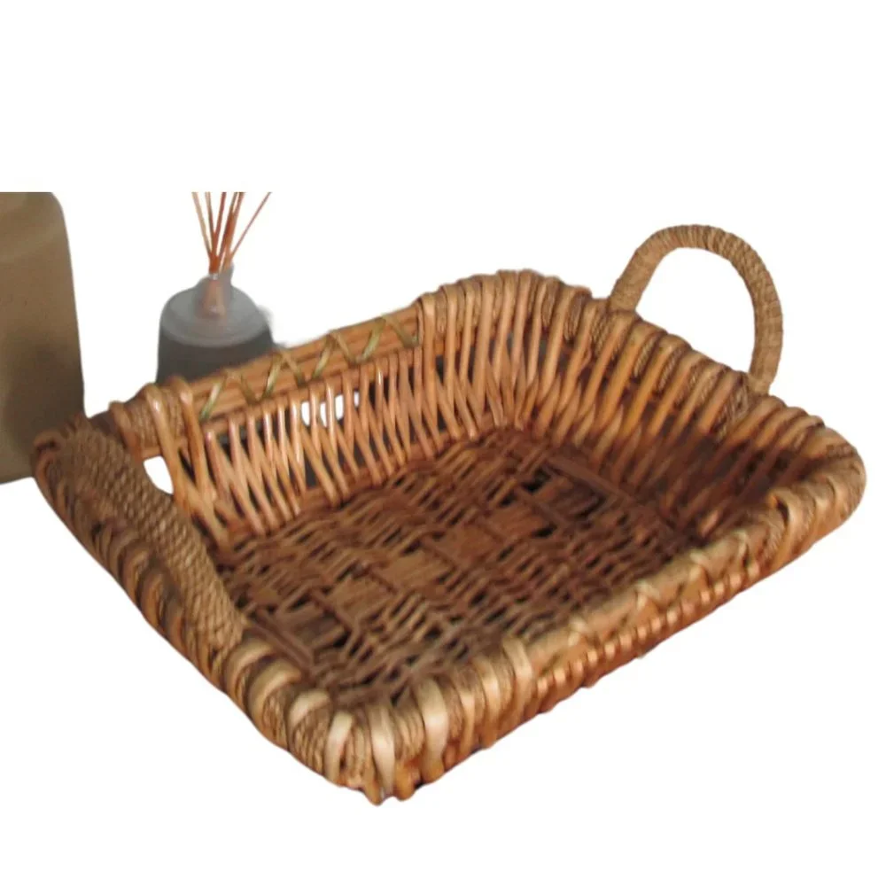 Vintage Rustic Rectangle Basket with Handles